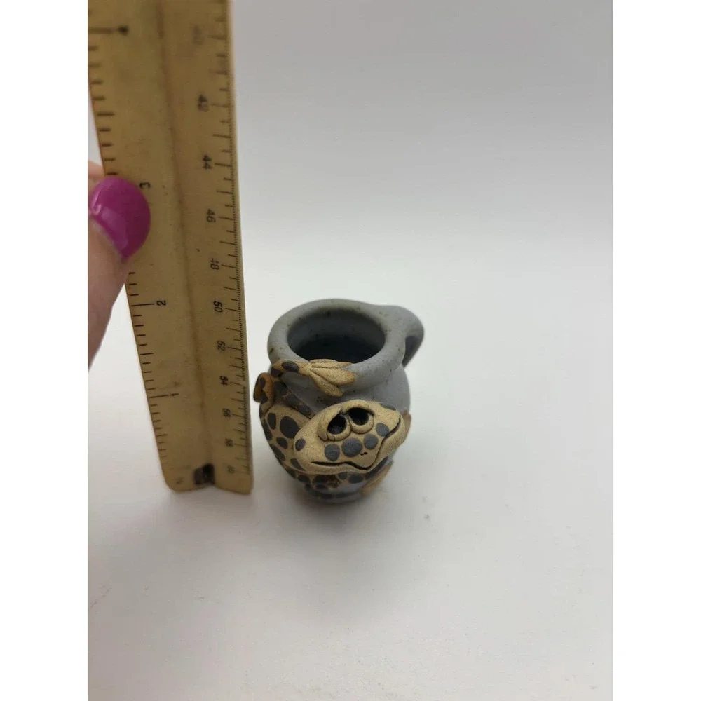Vintage Ray & Tami Bier Pottery Charlevoix MI Folk Art Frog on Miniature Pitcher
